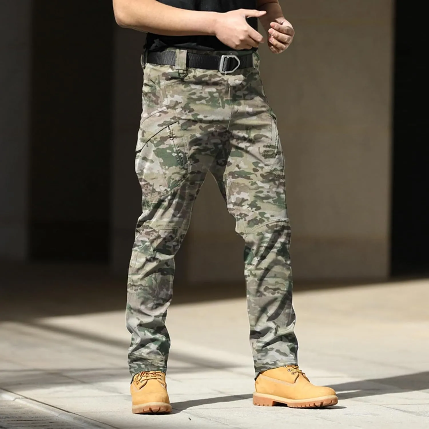 Mens Causal Cargo Pants Felaxed Fit Trousers Fashion Hiking Joggers Outdoor Wearing Overalls with Multi Pockets