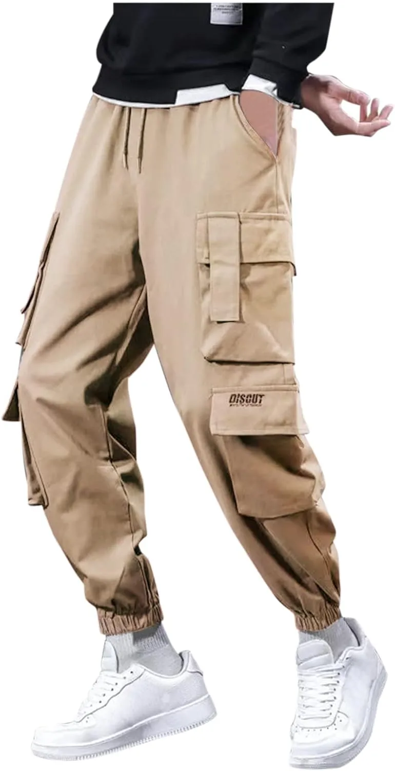 Men's Causal Cargo Pants Loose Fit Classic Trousers Fashion Hiking Joggers Outdoor Wearing Overalls with Pockets