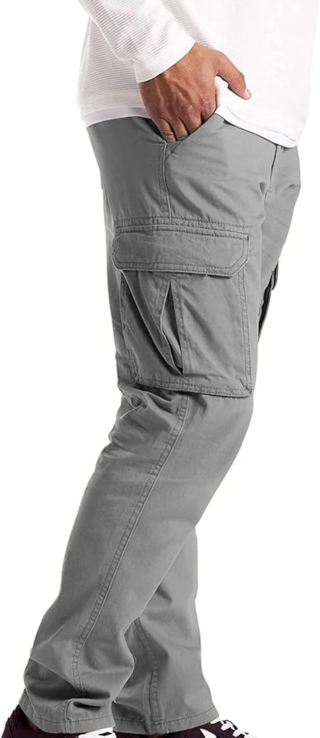 Men's Causal Cargo Pants Solid Color Multi Pockets Straight Trousers Outdoor Wearing Pants with Pockets Overalls