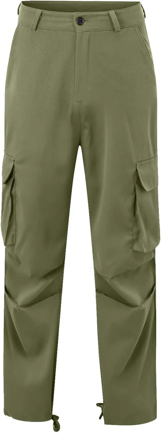 Men's Causal Cargo Pants Solid Color Multi Pockets Straight Trousers Outdoor Wearing Pants with Pockets Overalls