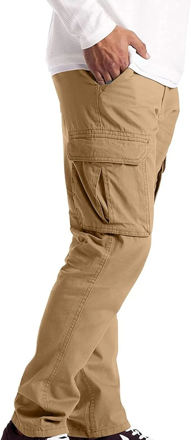 Men's Causal Cargo Pants Solid Color Multi Pockets Straight Trousers Outdoor Wearing Pants with Pockets Overalls