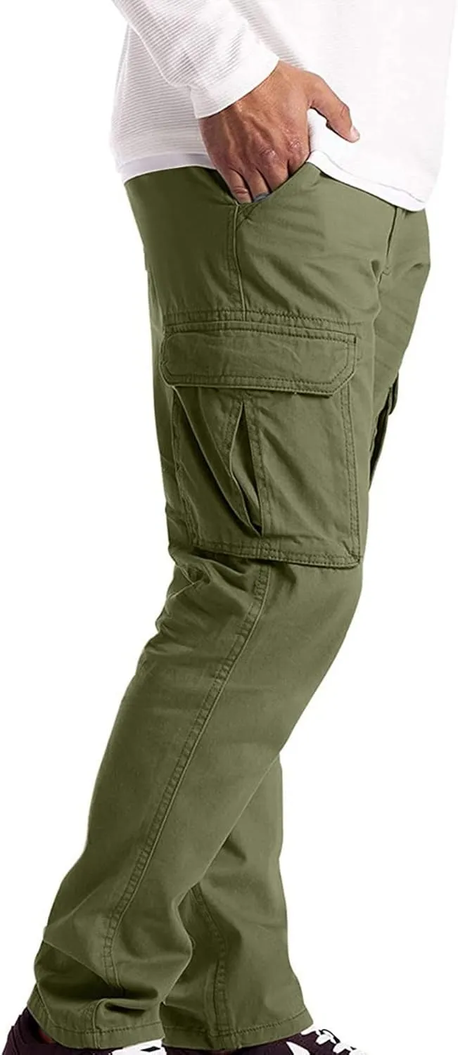 Men's Causal Cargo Pants Solid Color Multi Pockets Straight Trousers Outdoor Wearing Pants with Pockets Overalls