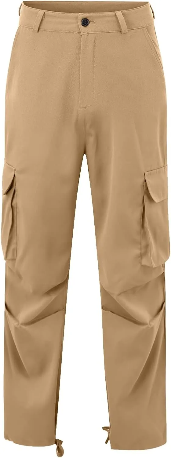 Men's Causal Cargo Pants Solid Color Multi Pockets Straight Trousers Outdoor Wearing Pants with Pockets Overalls