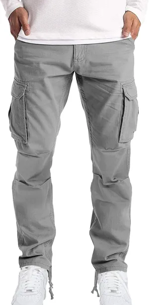 Men's Causal Cargo Pants Solid Color Multi Pockets Straight Trousers Outdoor Wearing Pants with Pockets Overalls