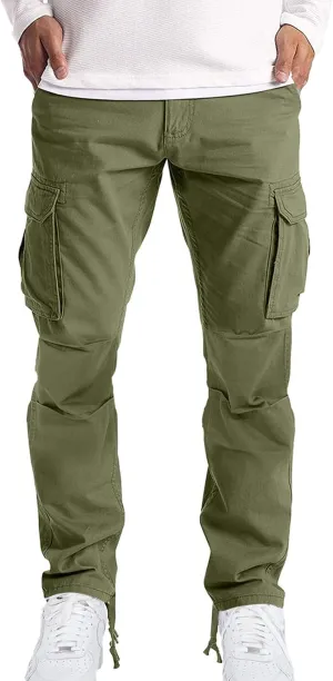 Men's Causal Cargo Pants Solid Color Multi Pockets Straight Trousers Outdoor Wearing Pants with Pockets Overalls