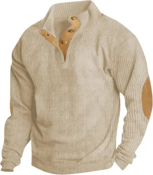 Mens Essentials Clothes For Casual Button Prints Long Sleeve Sports Vintage Fashion Stand Collar Oversized Sweatshirt