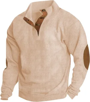 Mens Essentials Clothes For Casual Button Prints Long Sleeve Sports Vintage Fashion Stand Collar Oversized Sweatshirt