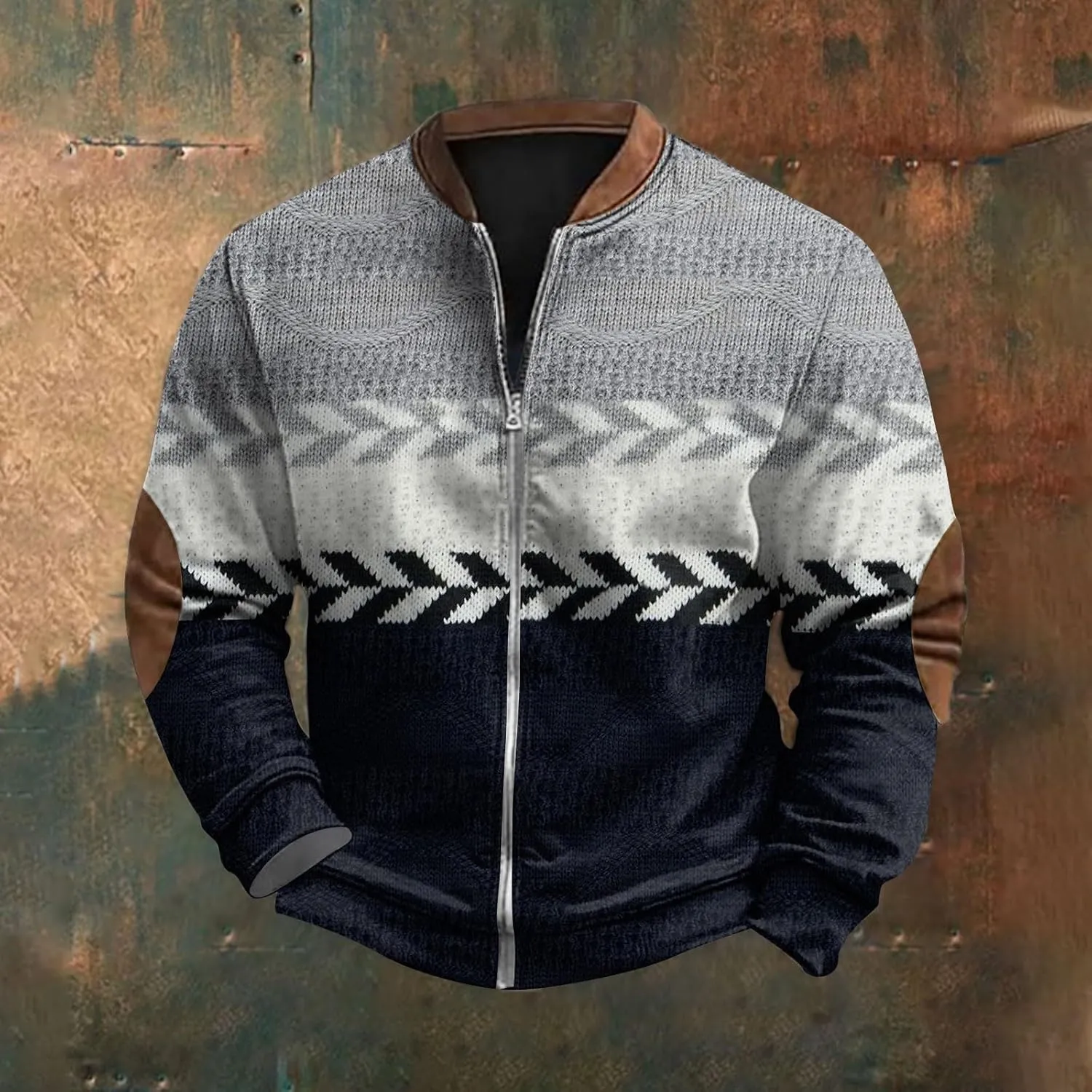 Mens Fall Workout Fashion Prints Long Sleeve V-Neck Casual Zip Up Vintage Cardigan Sweatshirts