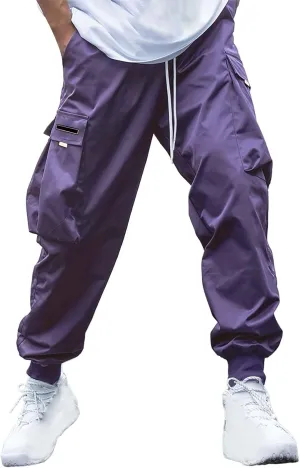 Mens Fashion Cargo Pants Drawstring Tactical Active Outdoor Hiking Climbing Overalls Military Casual Solid Color Tapered Pant