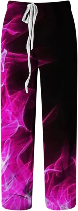 Mens Fashion Casual Printing Linen Pocket Lace Up Pants Joggers Relaxed Fit Stretch Sweatpants Athletic Pants