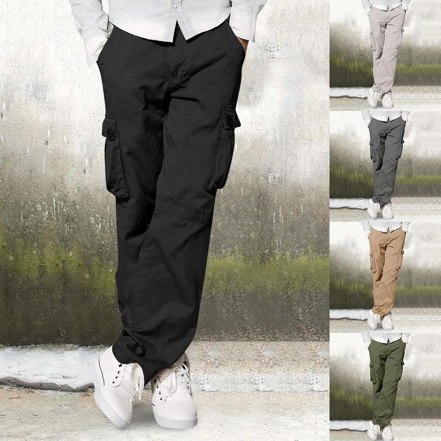 Mens Fashion Hiking Cargo Pants Loose Fit Trousers with Pockets Sports Pants Mens Workwear Overalls Athletic Joggers