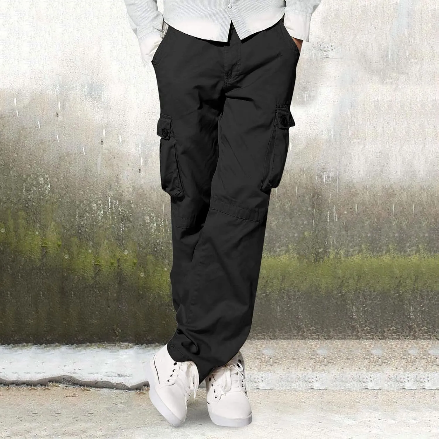 Mens Fashion Hiking Cargo Pants Loose Fit Trousers with Pockets Sports Pants Mens Workwear Overalls Athletic Joggers