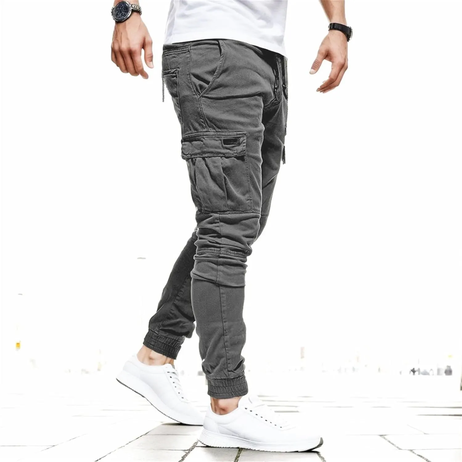Men's Fashion Sport Sweatpants Drawstring Elastic Waist Slim Fit Joggers Hiking Trousers Athletic Pants Overalls