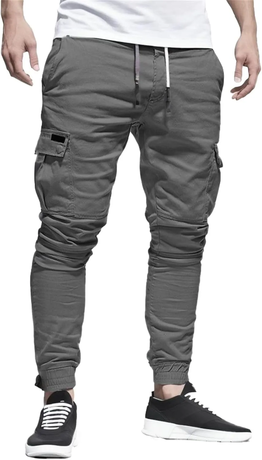 Men's Fashion Sport Sweatpants Drawstring Elastic Waist Slim Fit Joggers Hiking Trousers Athletic Pants Overalls
