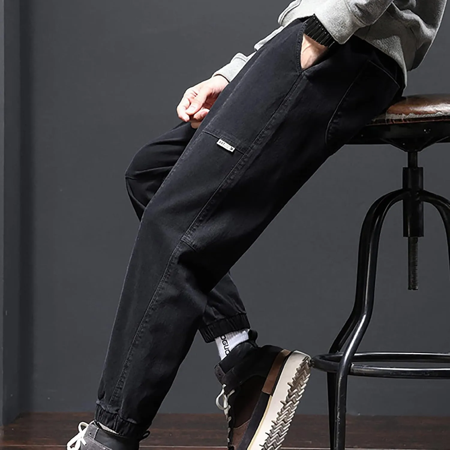 Mens Harem Causal Cargo Trousers Tactical Solid Color Jogger Overalls Drawstring Outdoor Military Combat Hiking Sweatpants