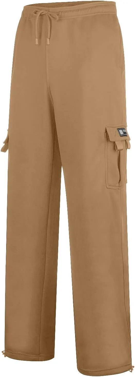 Mens Heavyweight Fleece Cargo Relaxed Fit Stretch Sweatpants Joggers with Pockets Fashion Sport Baggy Pants Trousers