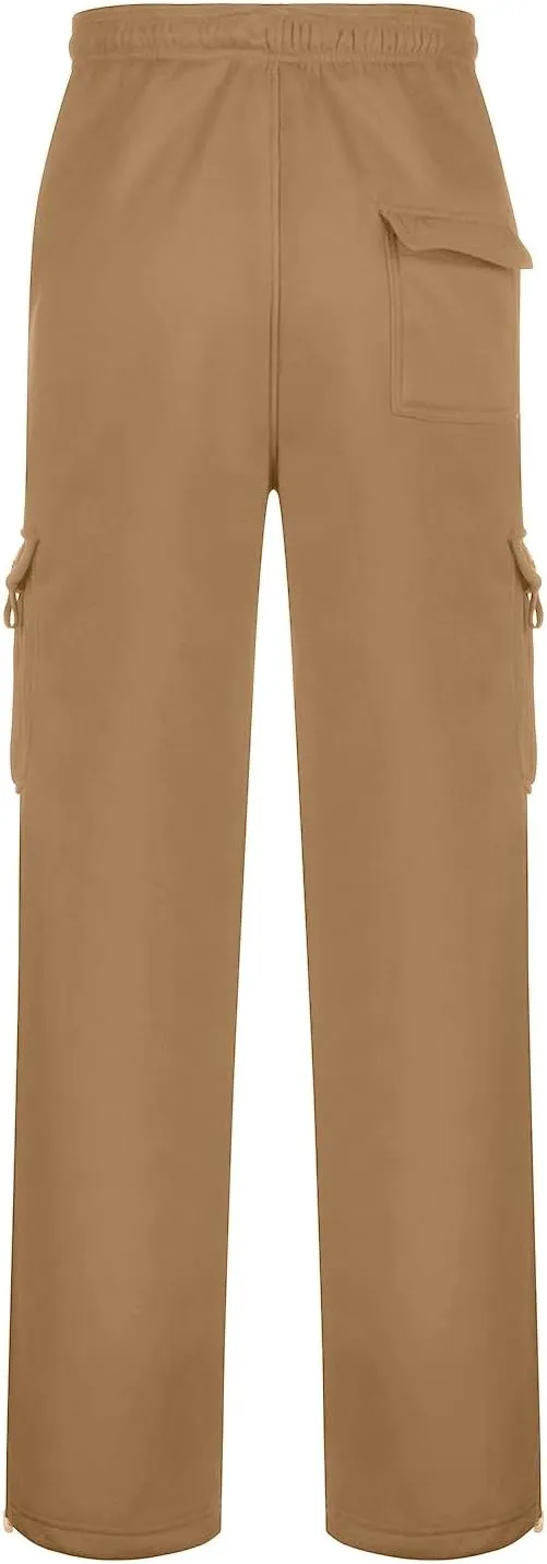 Mens Heavyweight Fleece Cargo Relaxed Fit Stretch Sweatpants Joggers with Pockets Fashion Sport Baggy Pants Trousers