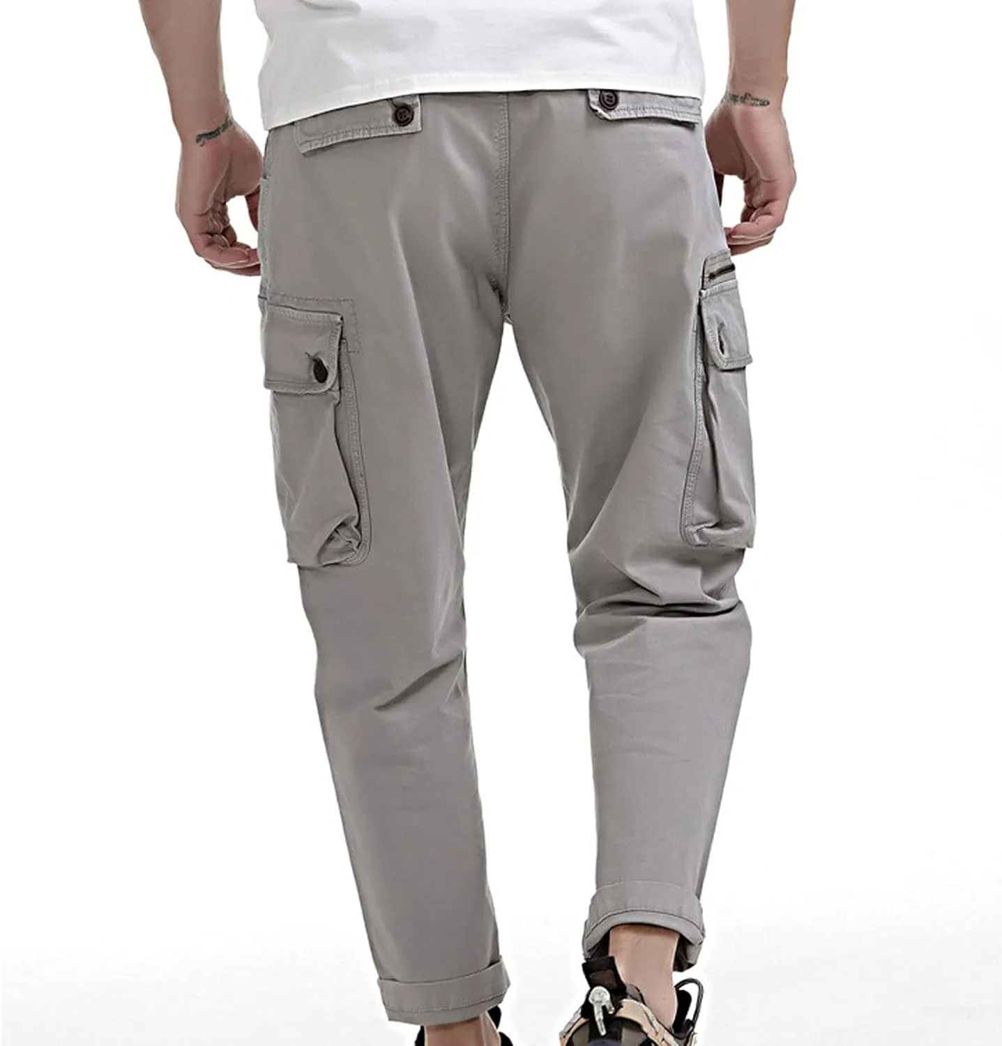 Mens Jean Cargo Pants Casual Tactical Pants Outdoor Slim Fit Overalls Trousers with Multi-Pockets Jogging Sweatpants