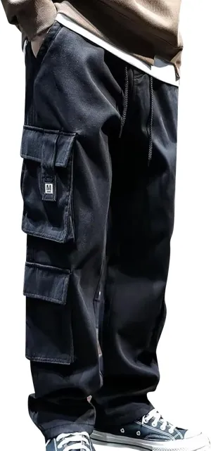 Mens New Loose Casual Cargo Pant Outdoor Tactical Combat Straight Trousers Military Drawstring Multi Pockets Fashion Overalls
