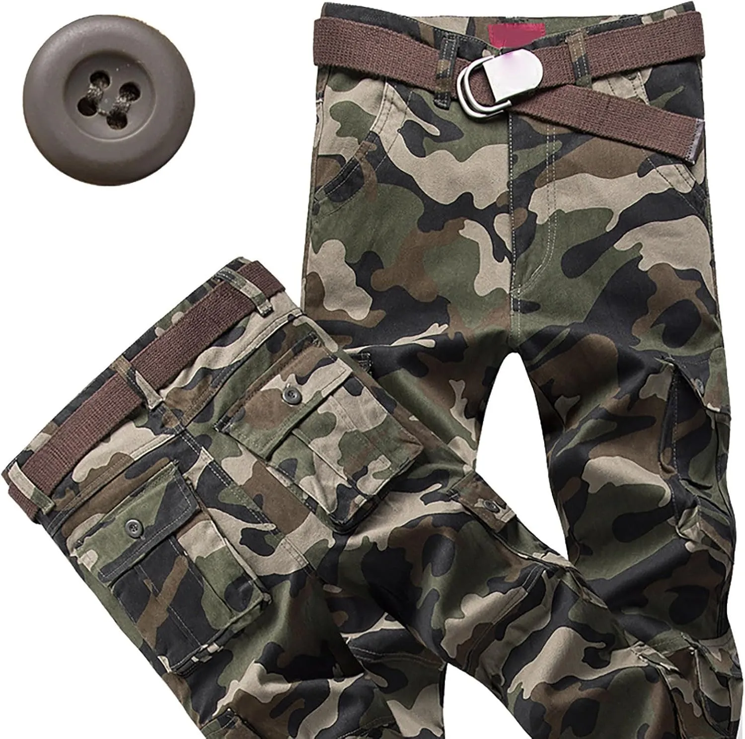 Mens Outdoor Fashion Cargo Pants Military Baggy Comfy Overalls Tactical Combat Simple Solid Color Multi-Pocket Hiking Trouser