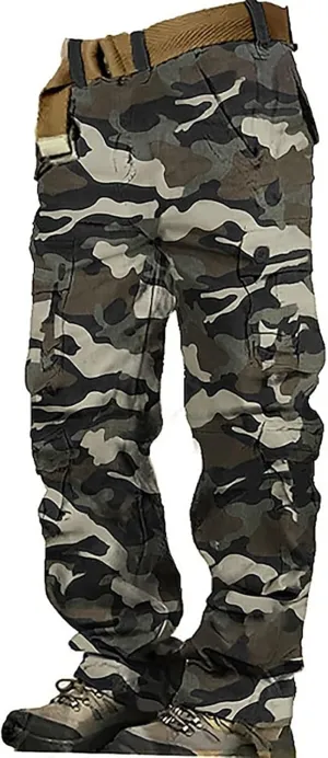 Mens Outdoor Fashion Cargo Pants Military Baggy Comfy Overalls Tactical Combat Simple Solid Color Multi-Pocket Hiking Trouser