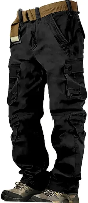 Mens Outdoor Fashion Cargo Pants Military Baggy Comfy Overalls Tactical Combat Simple Solid Color Multi-Pocket Hiking Trouser