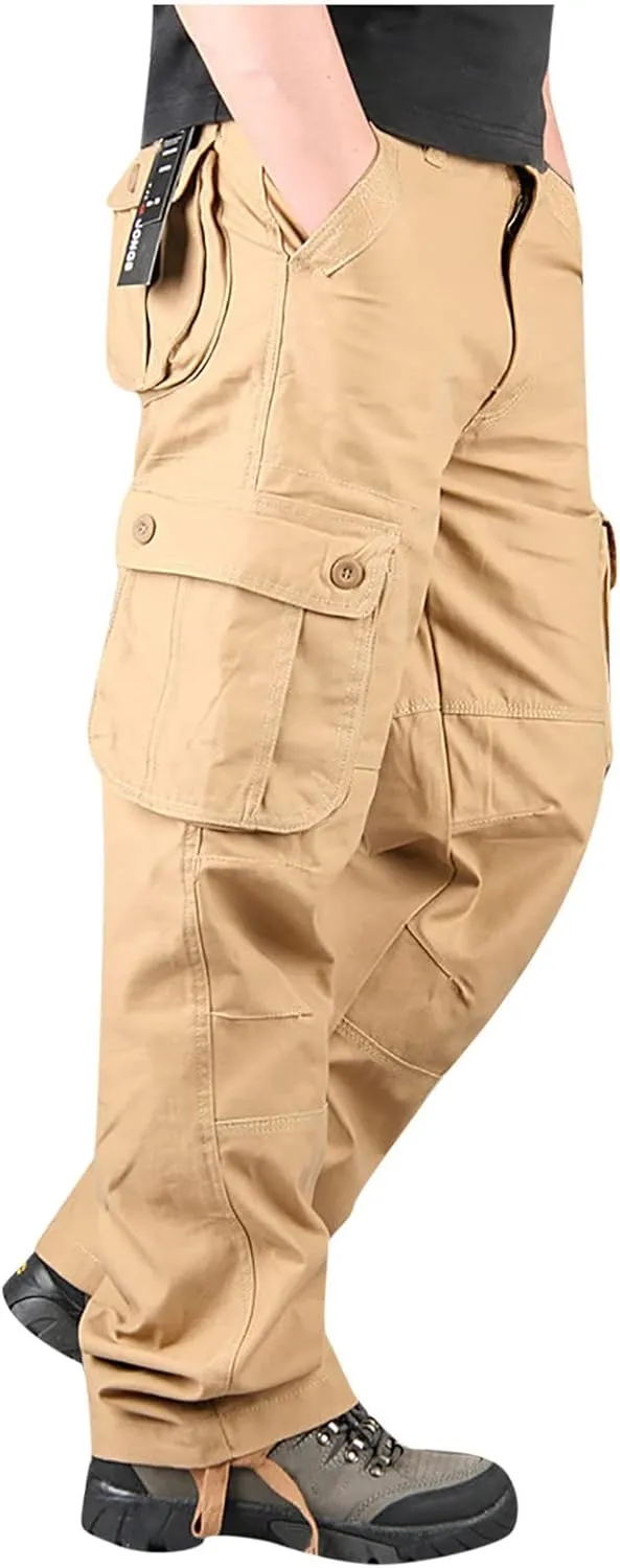 Men's Outdoor Tactical Pants Travel Hiking Fishing Cargo Pants Relaxed Fit Work Pants Casual Big and Tall Trousers