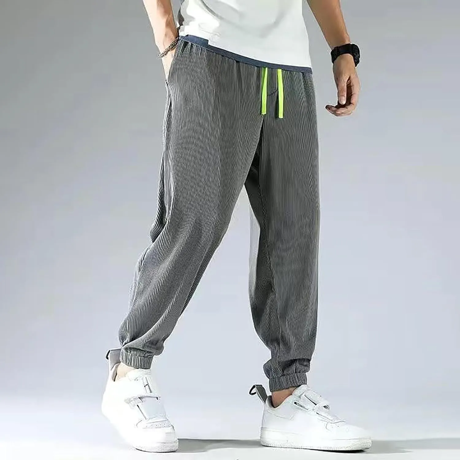 Mens Pants Casual Relaxed Fit Stretch Active Pants Loose Ice Silk Breathable Casual Comfy Pant Trousers with Pockets