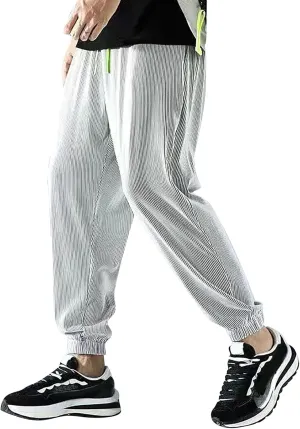 Mens Pants Casual Relaxed Fit Stretch Active Pants Loose Ice Silk Breathable Casual Comfy Pant Trousers with Pockets