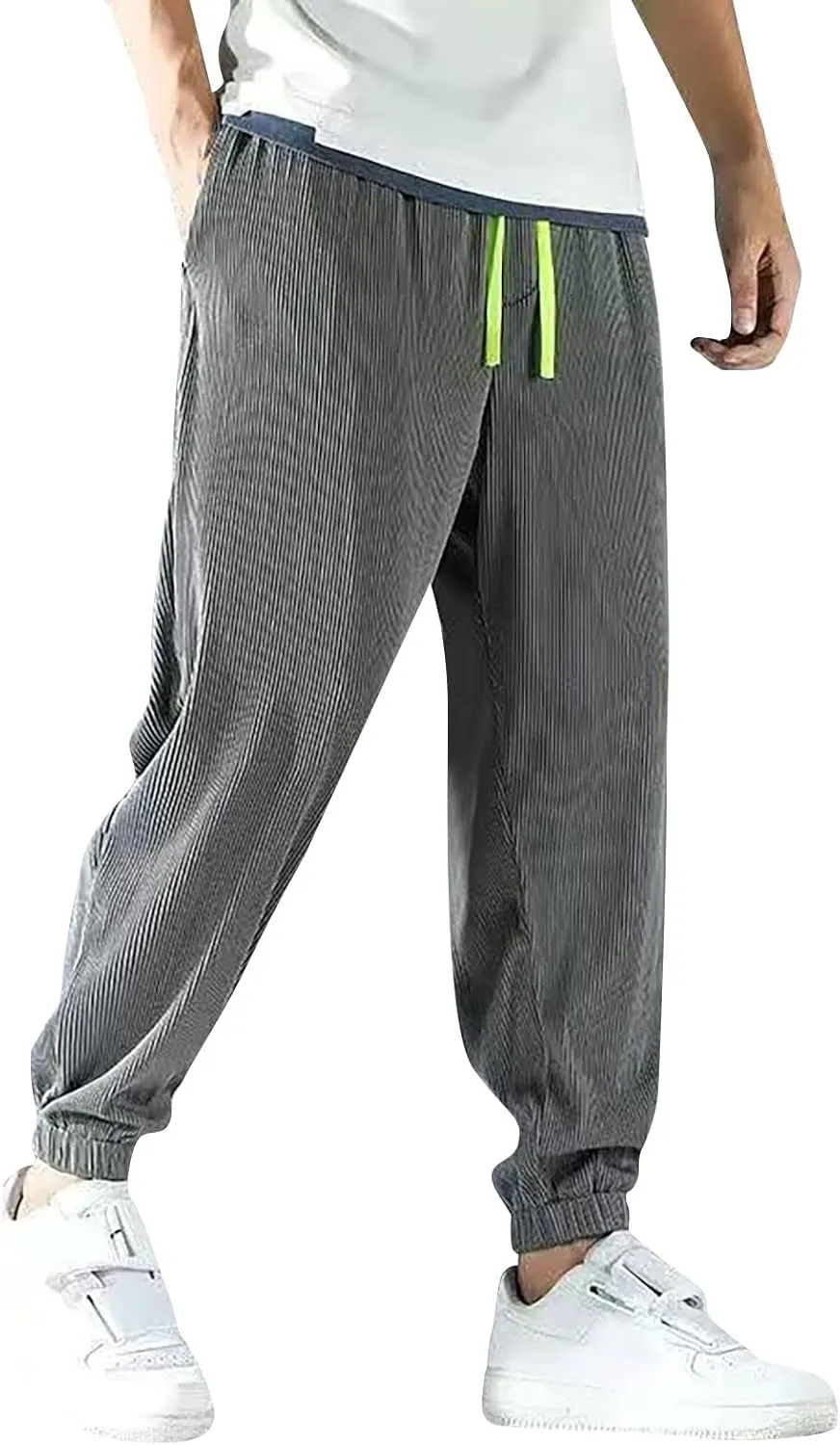 Mens Pants Casual Relaxed Fit Stretch Active Pants Loose Ice Silk Breathable Casual Comfy Pant Trousers with Pockets