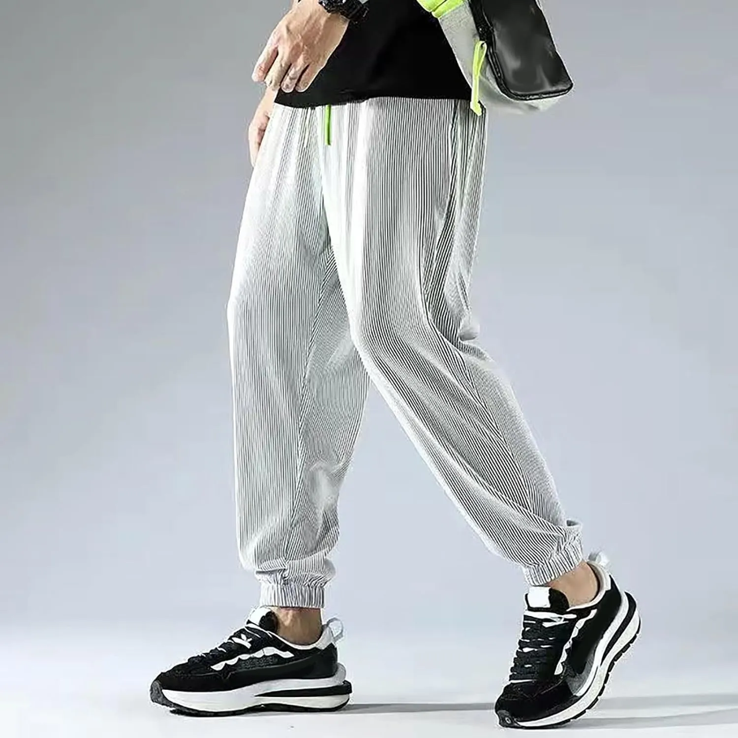 Mens Pants Casual Relaxed Fit Stretch Active Pants Loose Ice Silk Breathable Casual Comfy Pant Trousers with Pockets