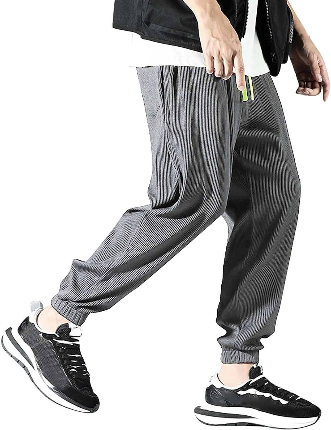 Mens Pants Casual Relaxed Fit Stretch Active Pants Loose Ice Silk Breathable Casual Comfy Pant Trousers with Pockets
