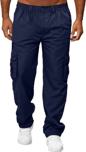 Men's Pants Multi-Pocket Overalls Straight-Leg Sports Cargo Pants Hiking Trousers Solid Color Joggers Sweatpants