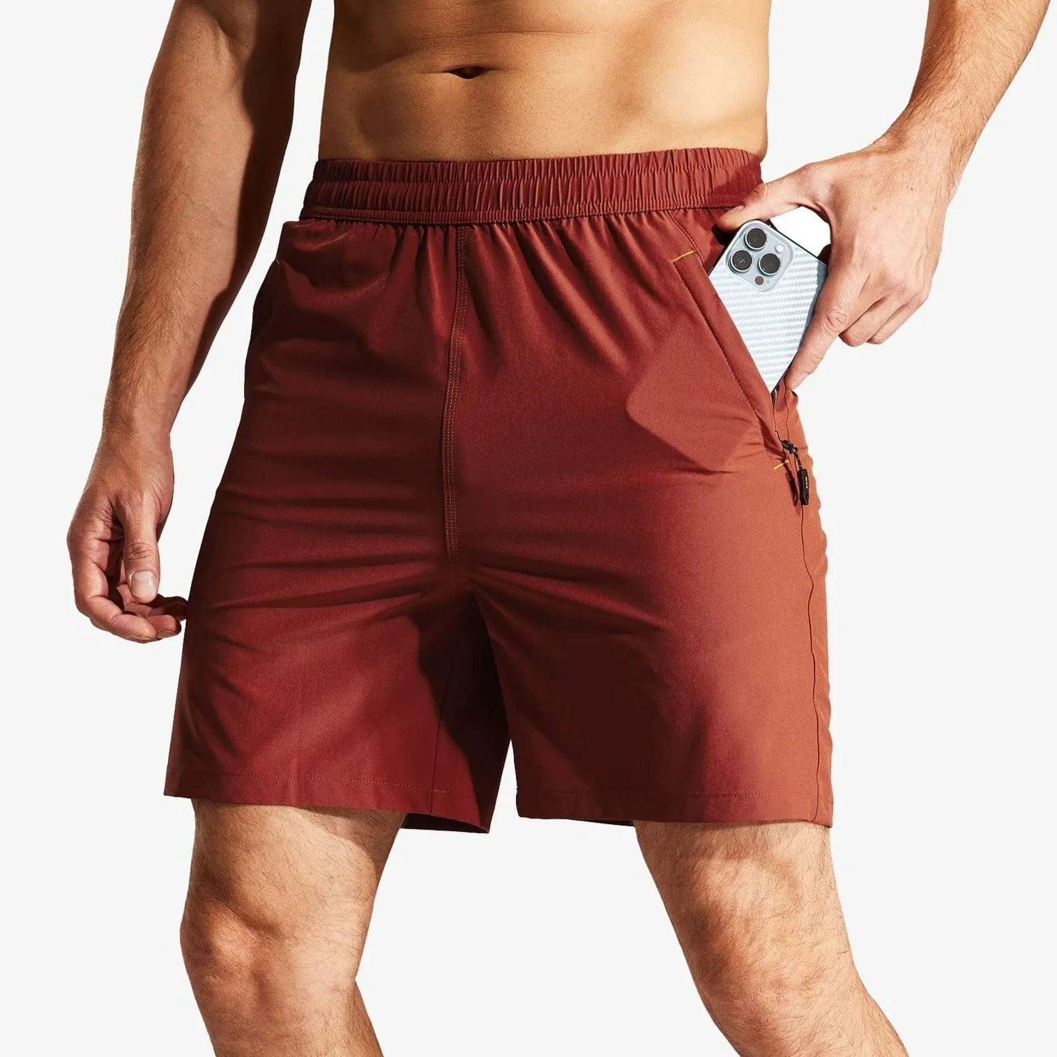 Men's Quick Dry Running Shorts with Zipper Pocket 7 Inch