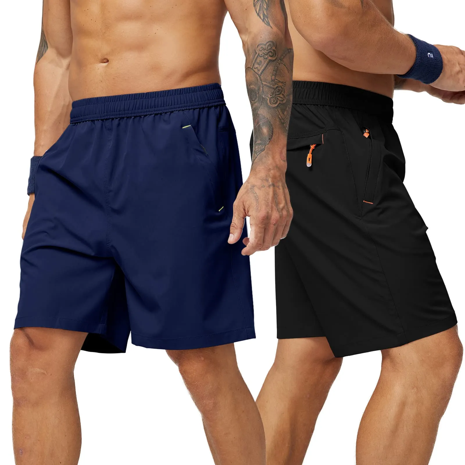 Men's Quick Dry Running Shorts with Zipper Pocket 7 Inch
