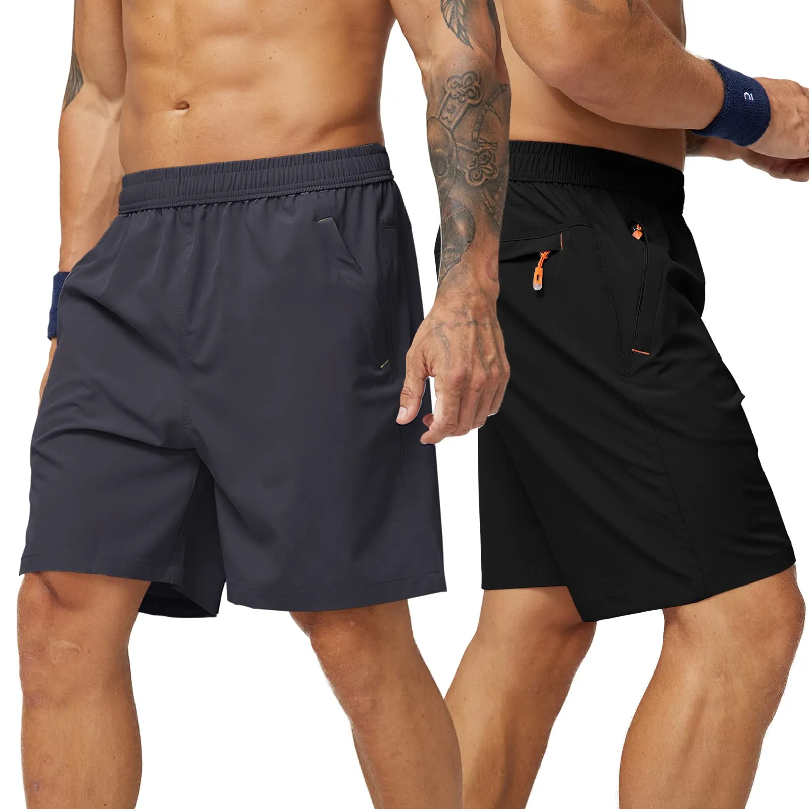 Men's Quick Dry Running Shorts with Zipper Pocket 7 Inch