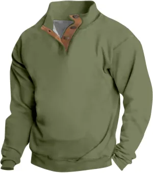 Mens Sweaters Winter Clothes Button Stand Collar Casual Long Sleeve Loose Trendy Vintage Sweatshirts