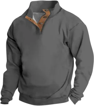 Mens Sweaters Winter Clothes Button Stand Collar Casual Long Sleeve Loose Trendy Vintage Sweatshirts