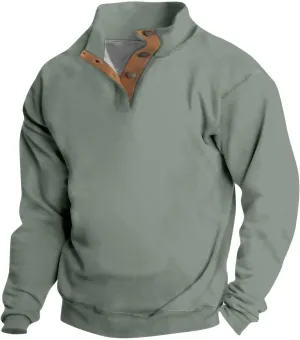 Mens Sweaters Winter Clothes Button Stand Collar Casual Long Sleeve Loose Trendy Vintage Sweatshirts