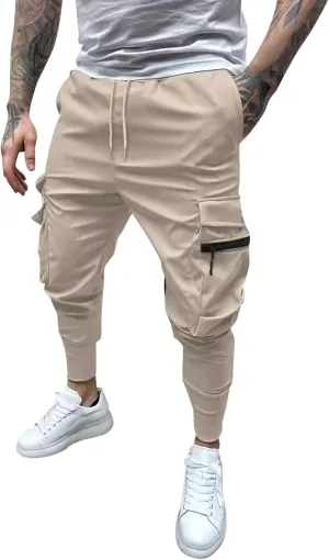 Mens Sweatpants Cargo Men's Spring Summer and Autumn Casual Mid Elastic Multi Pocket Slim Fit Overalls Pantaln Cargo