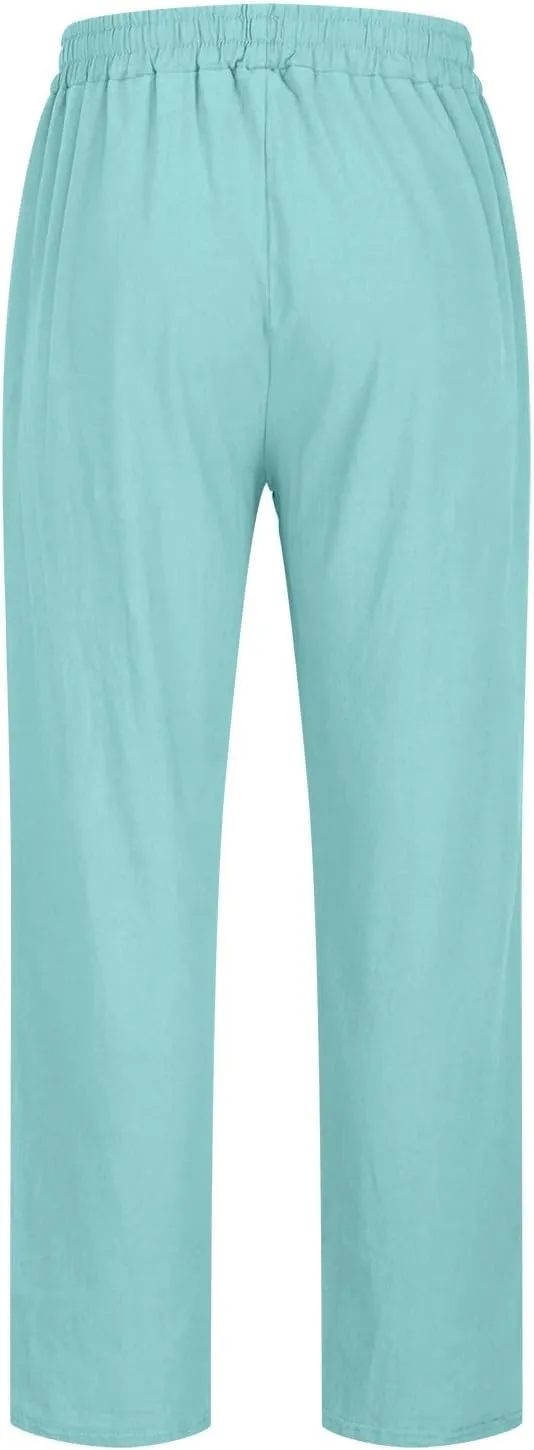 Men's Vintage Drawstring Casual Cotton Linen Pants Distressed Pleated Lightweight and Breathable Lounge Pants