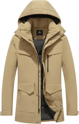 Men's Winter Coats Thicken Parkas Waterproof Windproof Detachable Hood Long Padded Puffer Jacket