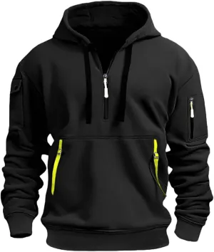 Men's Zip Hoodie Long Sleeved Loose Jogging Sport Sweatshirt Fall Casual Gym Athletic Cargo Warm Winter Pullover