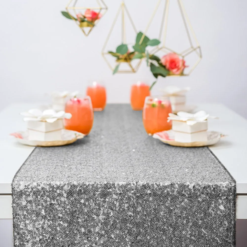 Metallic Silver Sparkle Sequin Table Runner - 108x12