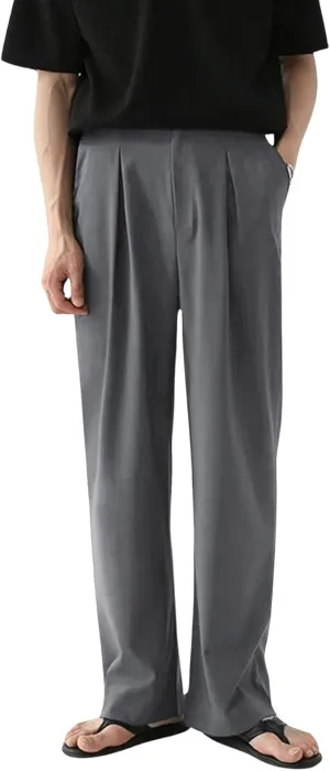Milumia Men's Casual High Waisted Wide Leg Pants Zip Up Loose Trousers