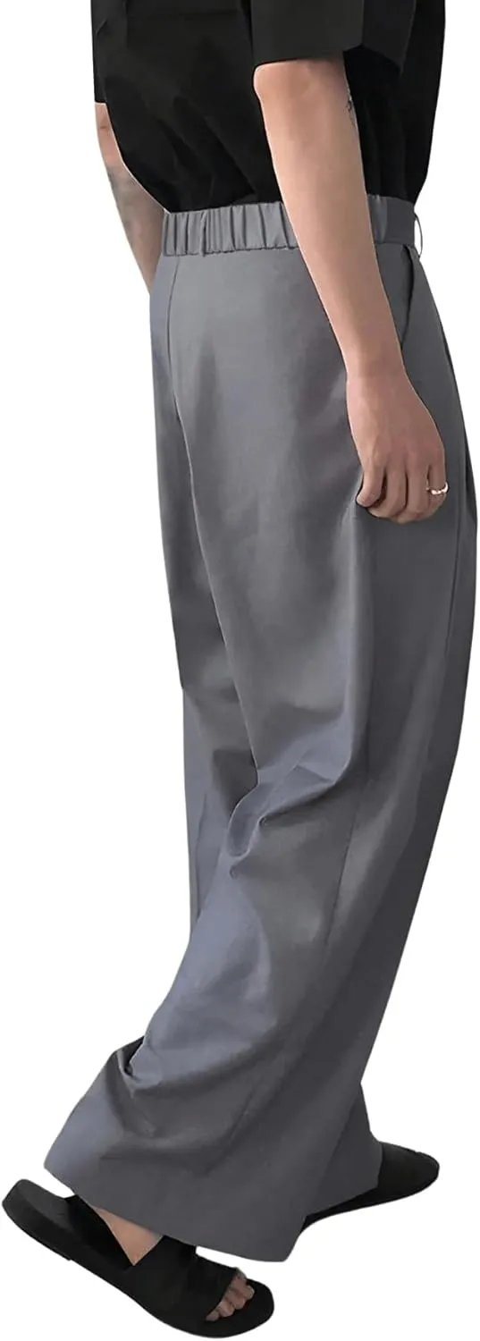Milumia Men's Casual High Waisted Wide Leg Pants Zip Up Loose Trousers