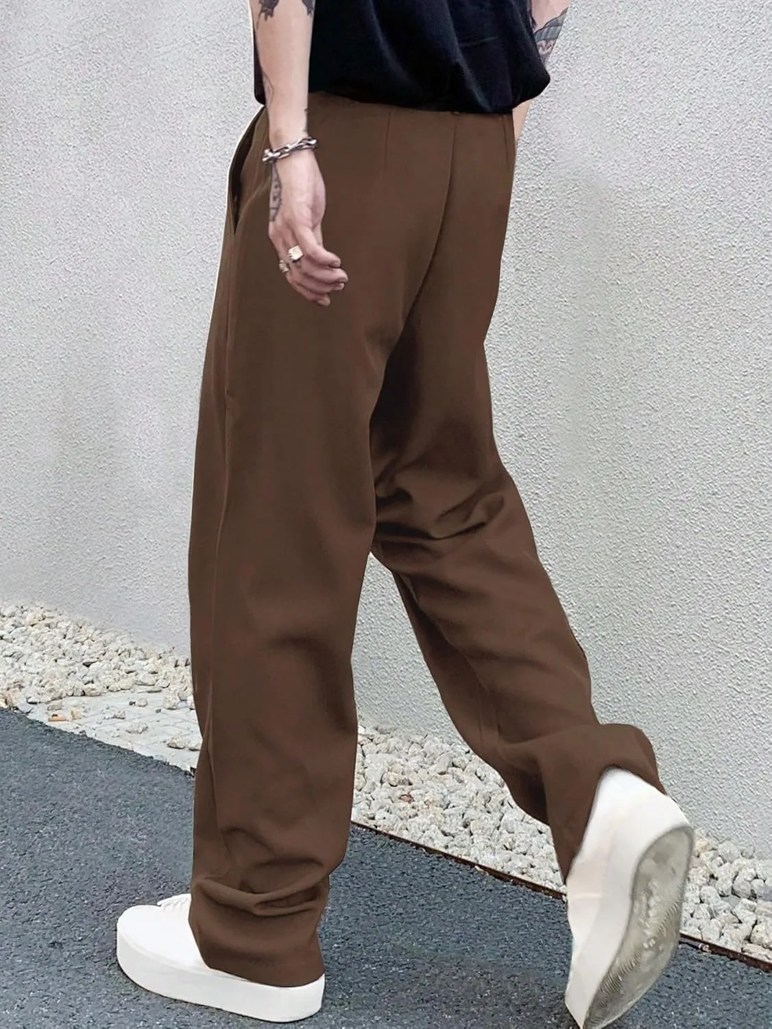 Milumia Men's High Waisted Wide Leg Pants Zipper Fly Loose Casual Trousers