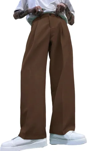Milumia Men's High Waisted Wide Leg Pants Zipper Fly Loose Casual Trousers