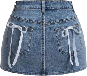 Milumia Women's Bow Knot High Waist Denim Skirt Bodycon Casual Jean Skirts
