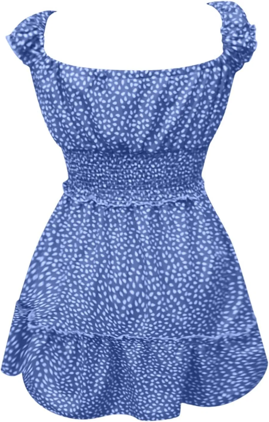 Mini Dresses for Women Summer Casual Floral Boho Sundress Ruffle Short Sleeve Square Neck High Waist Party Sun Dresses